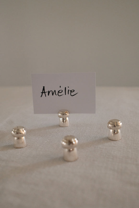 Silver Champagne Cork Place Card Holder - Set of 4