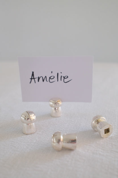 Silver Champagne Cork Place Card Holder - Set of 4